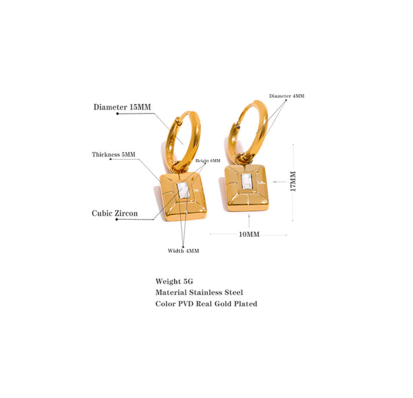 Square Golden Charm Hoop Earrings