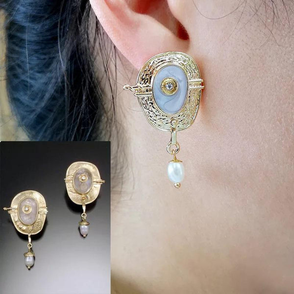 Boho bride golden earrings
