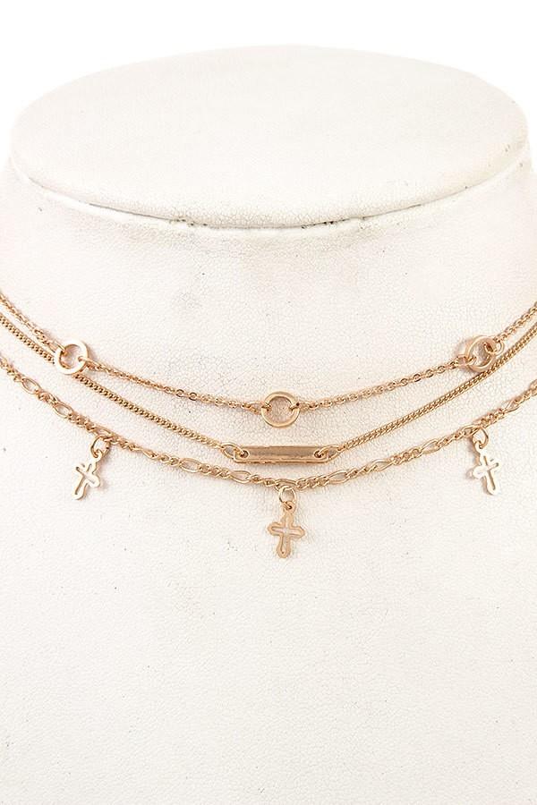 Layered chain cross necklace