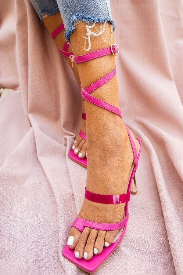 Pink lace up heels