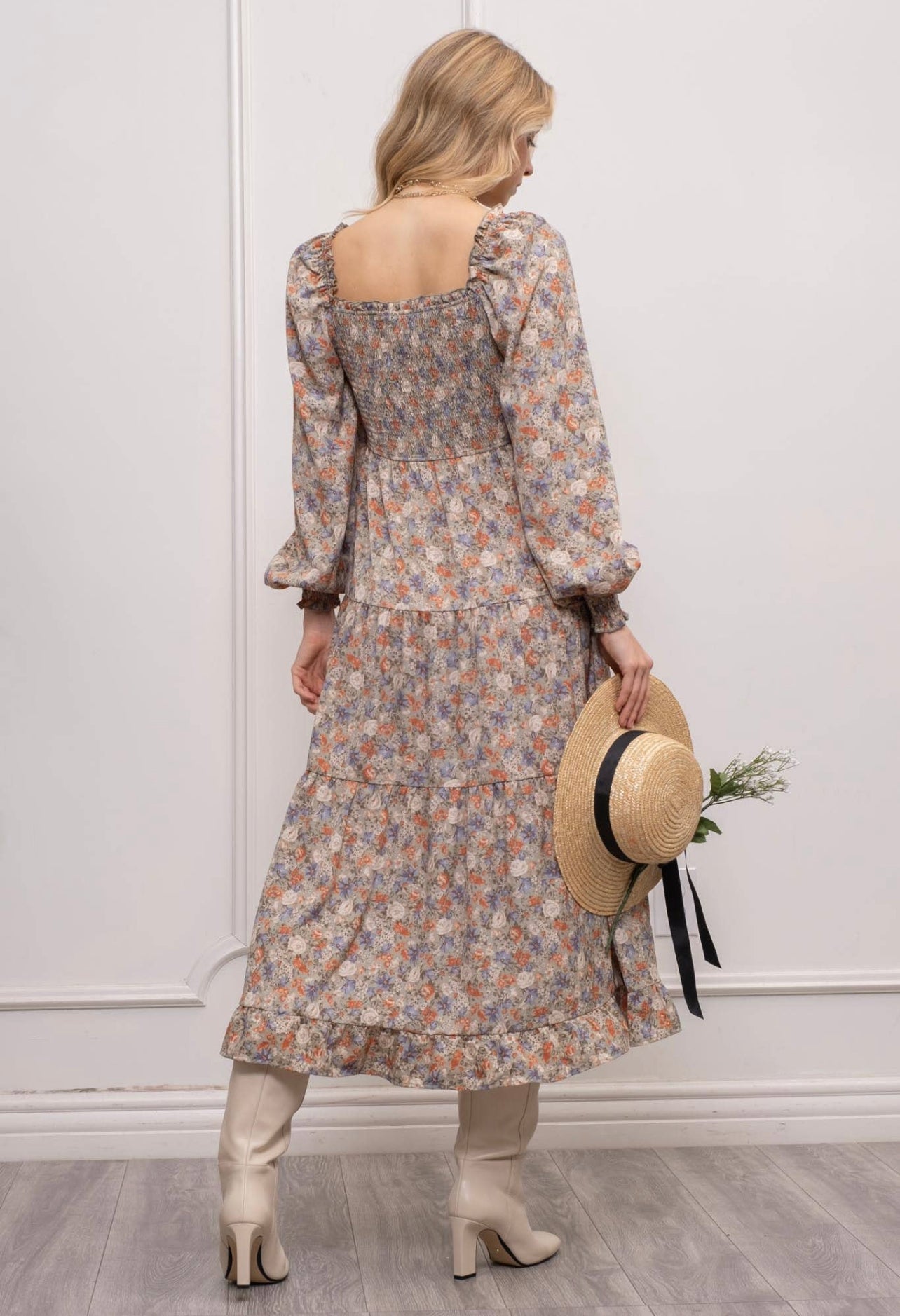 Square neck floral maxi dress
