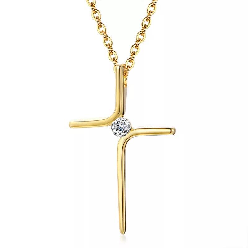 Gold cross necklace with diamond