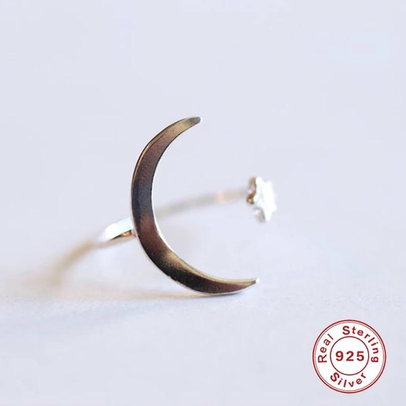 Half moon and star sterling silver ring